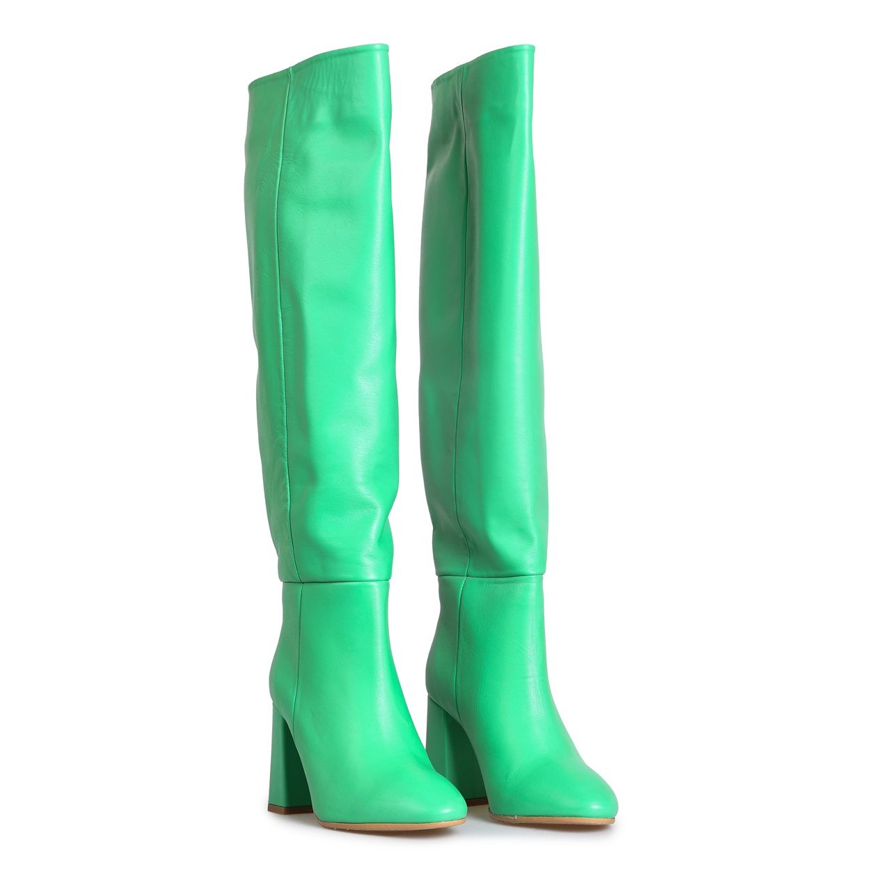 Yeşil Deri Topuklu Kadın Çizme
