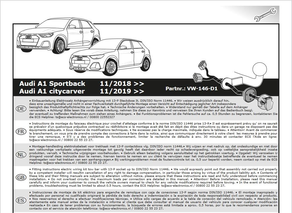 AUDI A1 2018- Römork Tesisatı 13P