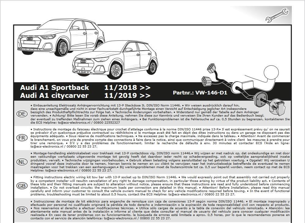 AUDI A1 2018- Römork Tesisatı 13P