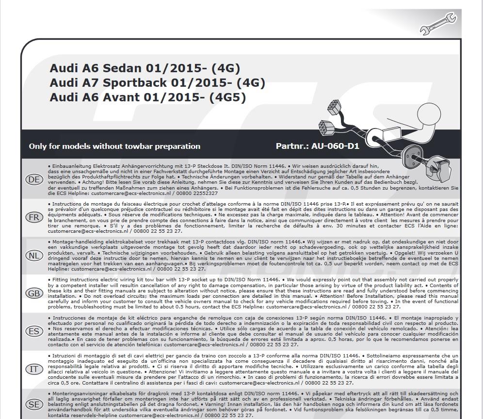 AUDI A6 2015-2018 Römork Tesisatı 13P
