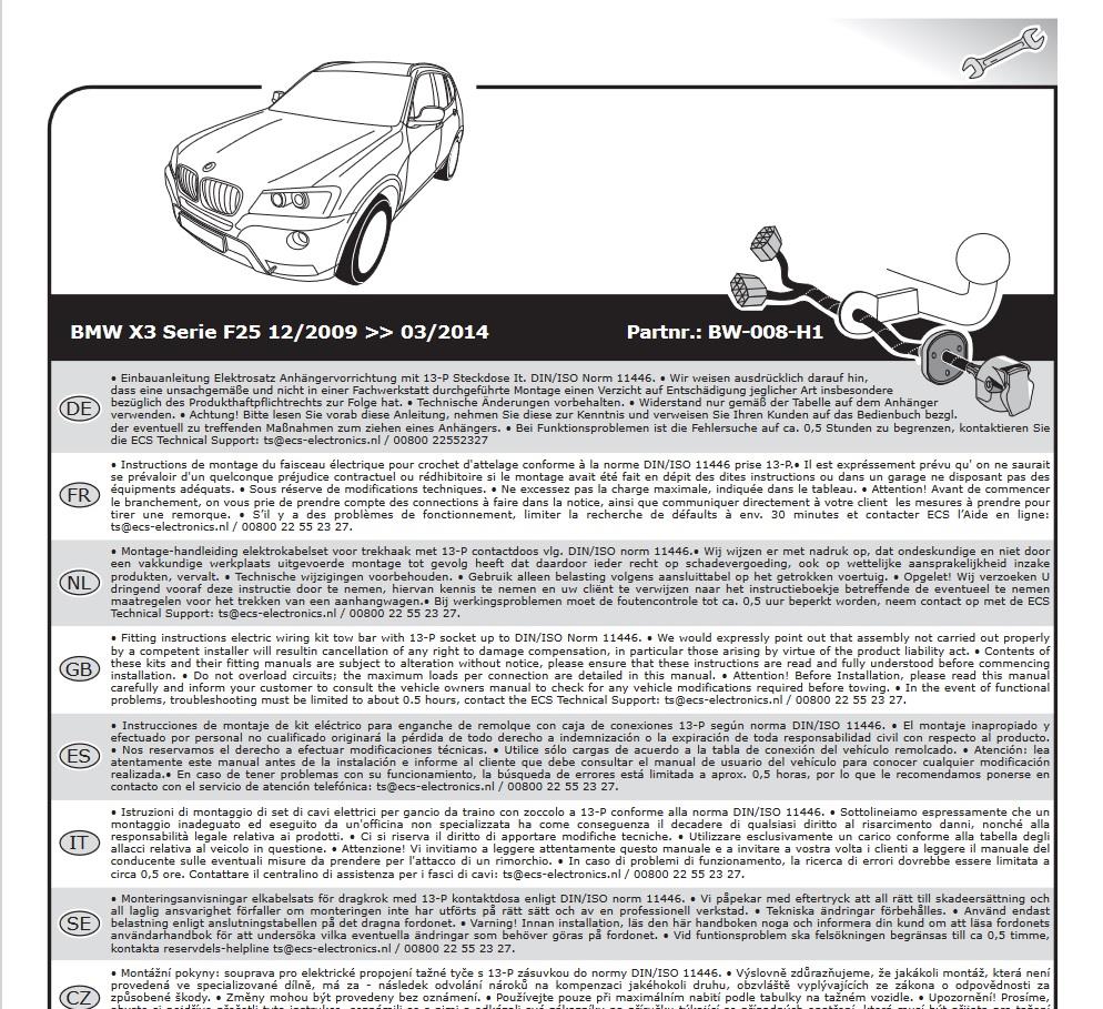 BMW X3 F25 2010-2014 Römork Tesisatı 13P