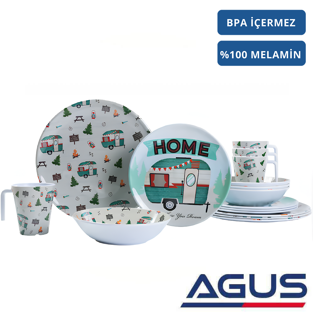 Campout 4 Kişilik 16 Parça Melamin Yemek Takımı - Karavan Desenli