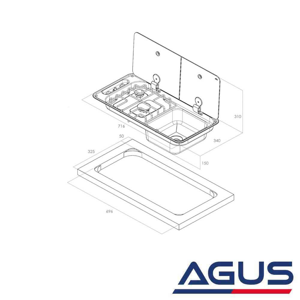 CAN Çift Gözlü Ayrık Cam Kapaklı Kombinasyonlu Ocak