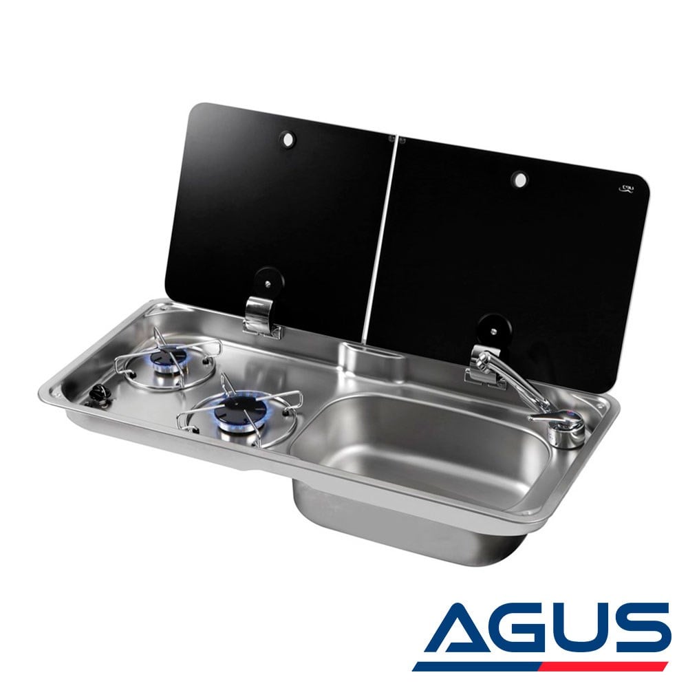 Can Kombinasyonlu Ayrık Cam Kapaklı Çift Gözlü Ocak&Eviye