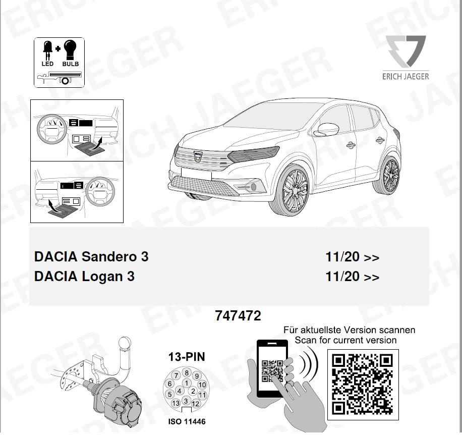 DACIA Sandero 3 2021- Römork Tesisatı 13P