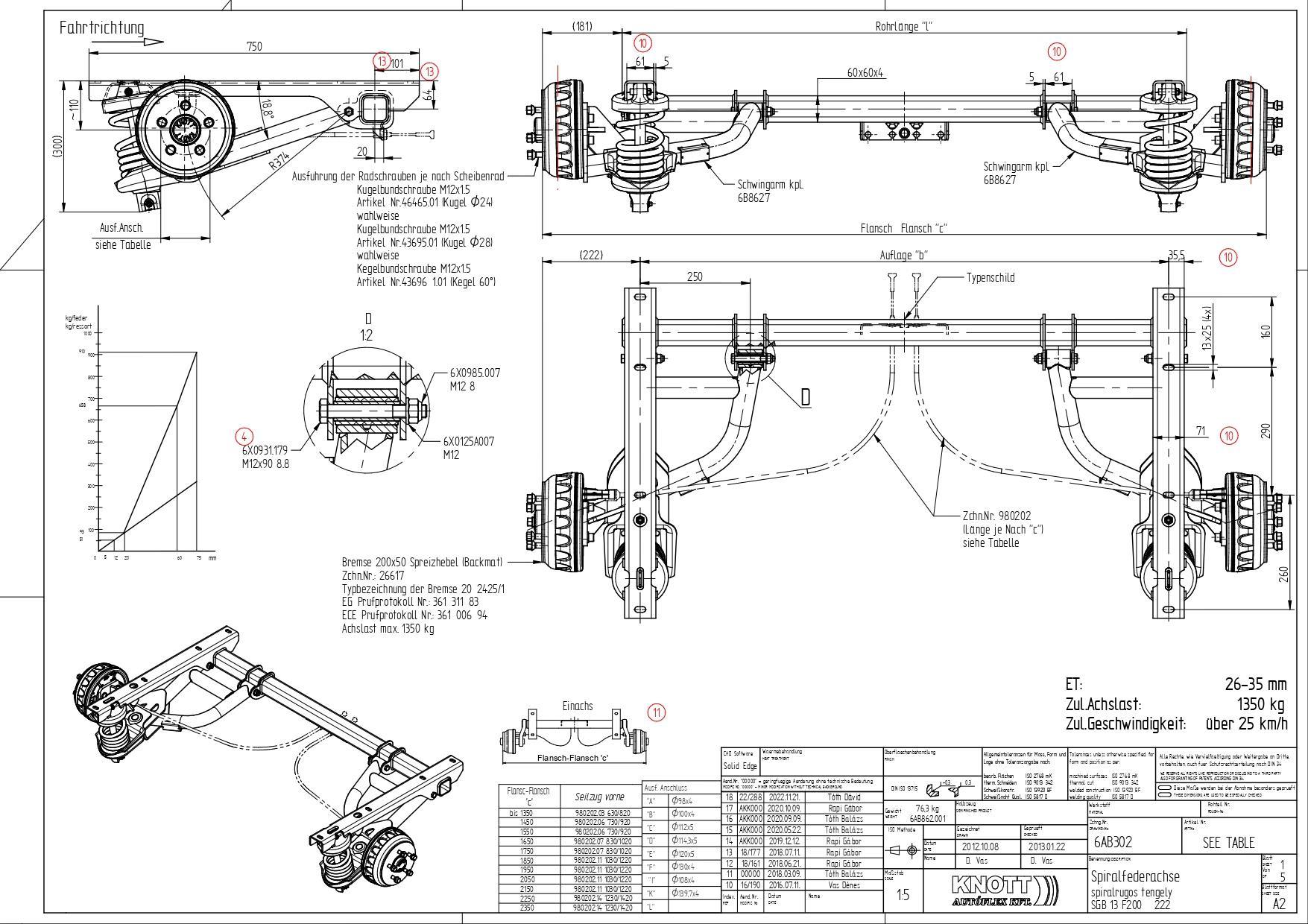 Knott 1350 kg Bağımsız Süspansiyonlu Dingil 1400 mm