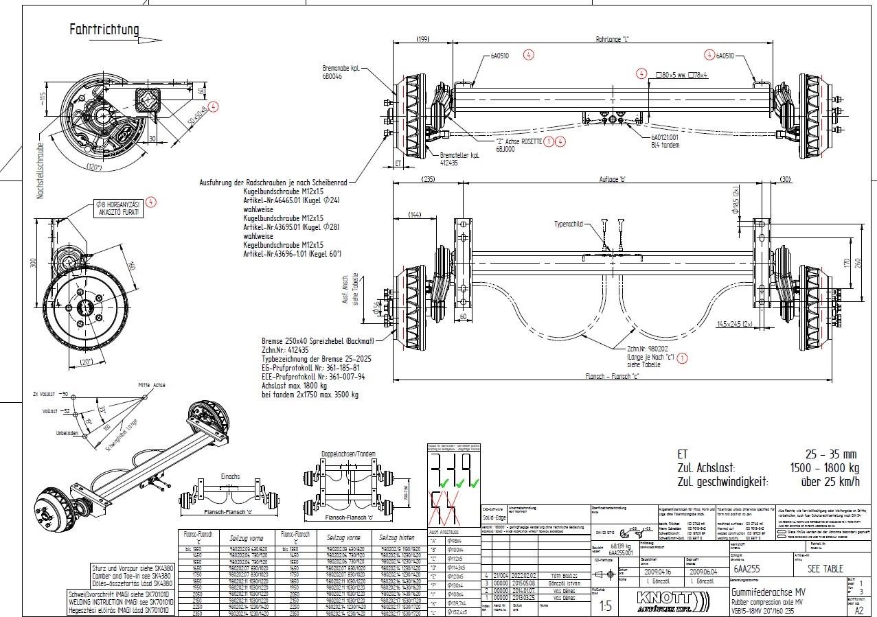 KNOTT 1500 kg Torsiyonlu Aks Frenli Dingil 1500 mm