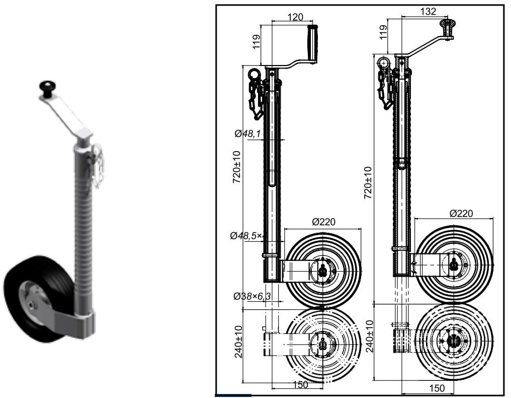 Knott 350 kg 48 mm Krikolu Ön Destek Tekeri Anti-slip