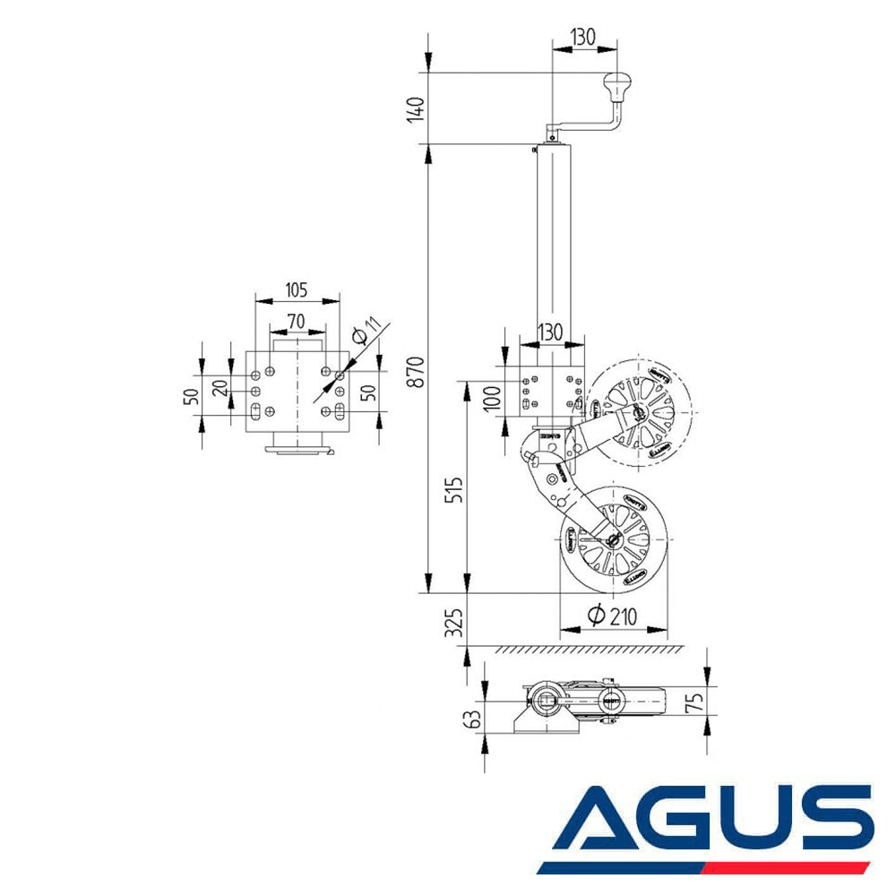 Knott 500 kg 60 mm Krikolu Ön Destek Tekeri Katlanır Tip Flanşlı