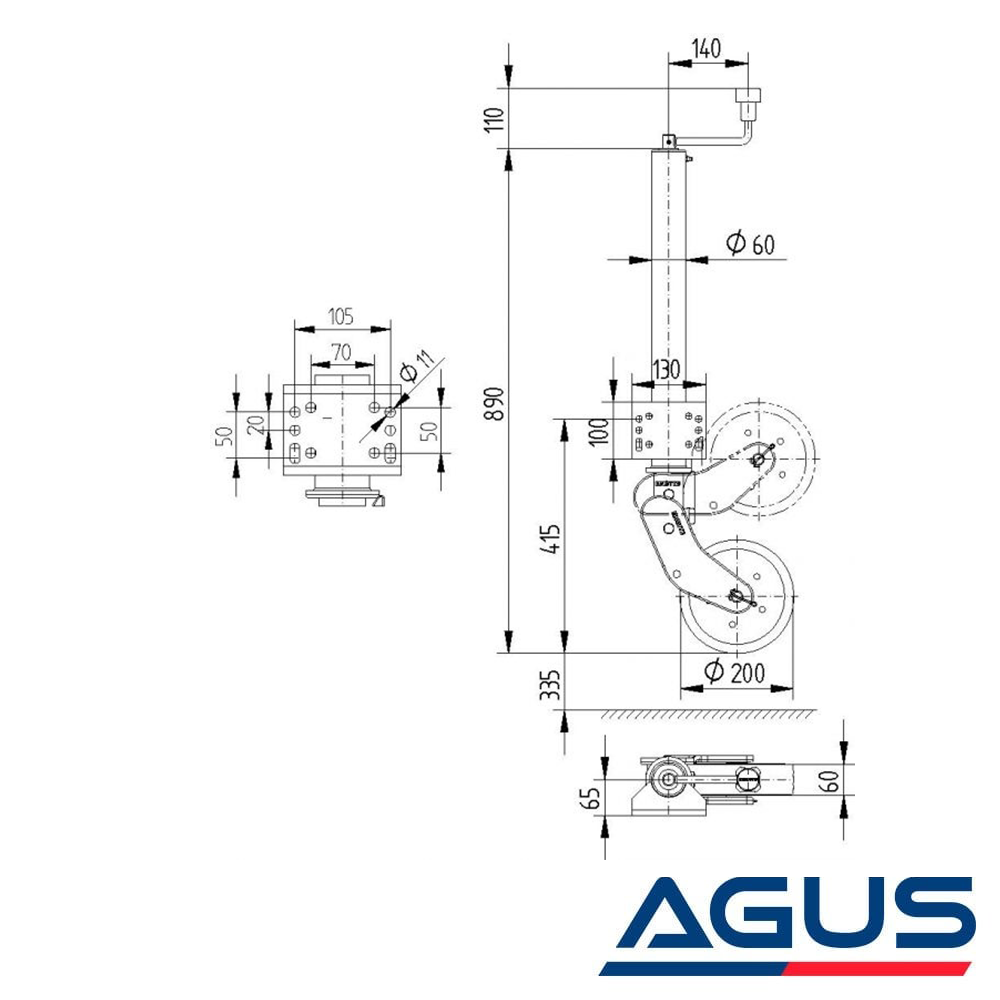 KNOTT 60 mm 500 kg Krikolu Katlanır Ön Destek Tekeri