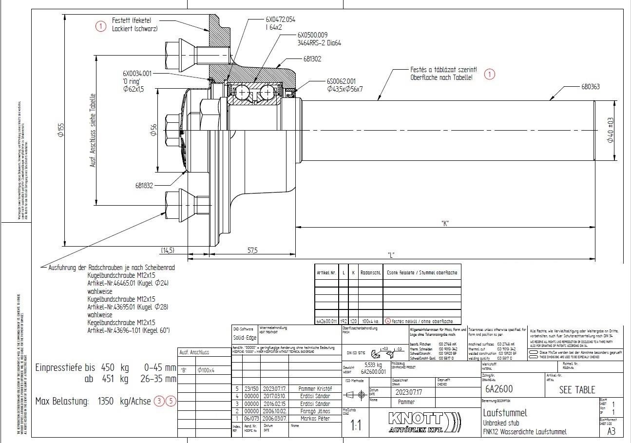 KNOTT 675 kg Porya 100x4 M12x1,5