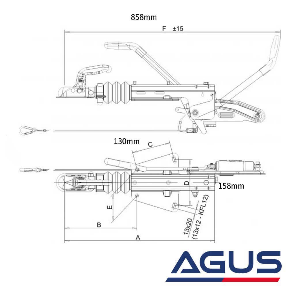 KNOTT 750-1350 kg V Modeli Frenli Kaplin (Çeki Oku) KFL12-A