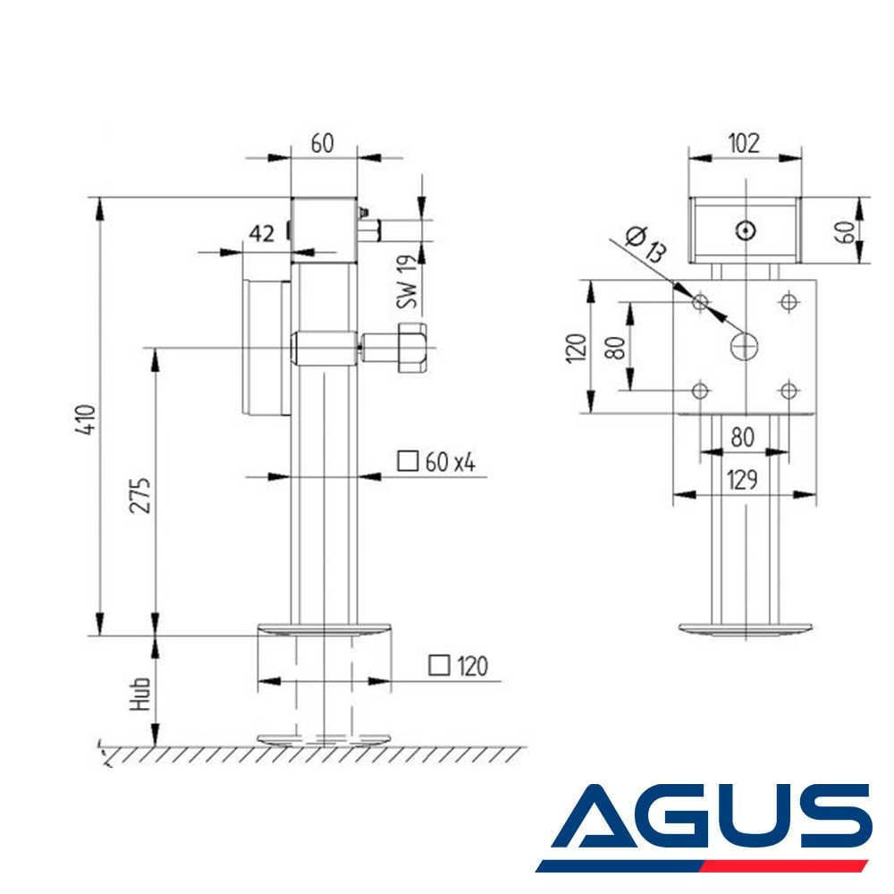 KNOTT Römork Krikolu Kare Tip Köşe Destek Ayağı 1300 Kg