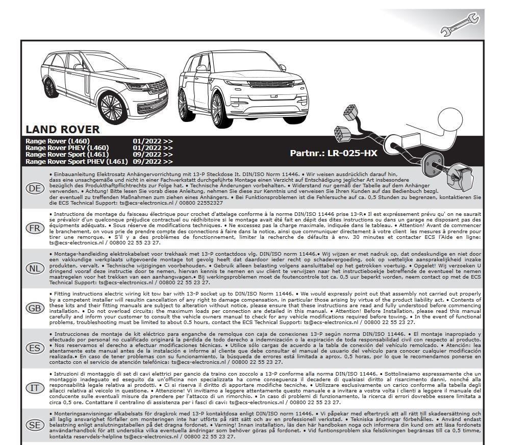 LAND ROVER Range Rover 2022- Römork Tesisatı 13P