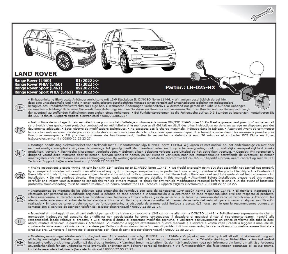 LAND ROVER Range Rover 2022- Römork Tesisatı 13P