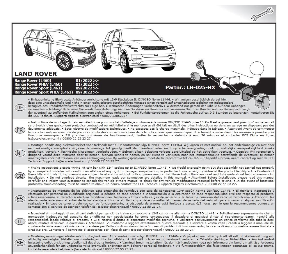 LAND ROVER Range Rover 2022- Römork Tesisatı 13P