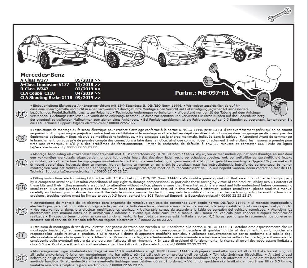 MERCEDES B Serisi W247 2019- Römork Tesisatı 13P