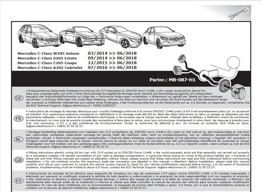 MERCEDES C Serisi W205 2014-2018 Römork Tesisatı 13P