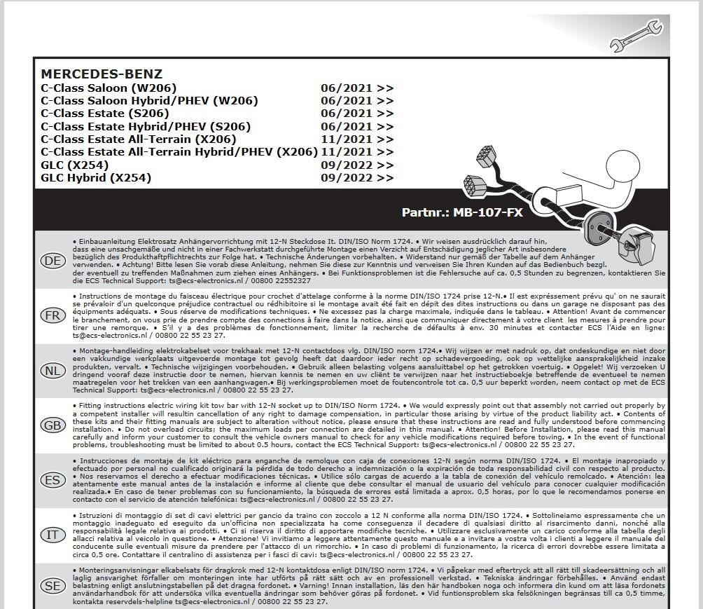 MERCEDES C Serisi W206 2021- Römork Tesisatı 7P
