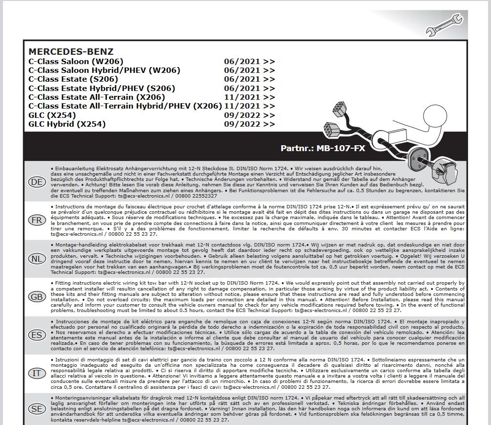 MERCEDES C Serisi W206 2021- Römork Tesisatı 7P