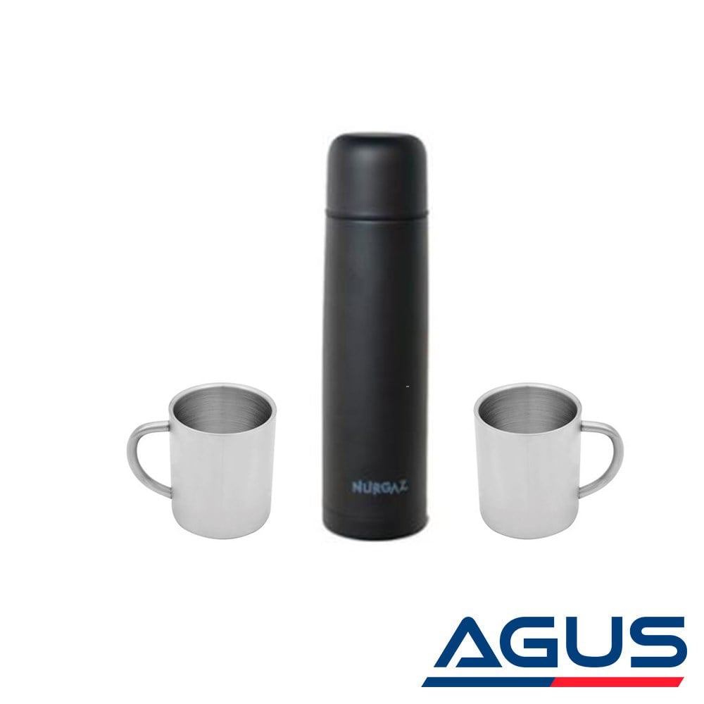 Nurgaz 1 lt Extreme Termos  + 2 adet Çift Katmanlı Kupa | Agus.com.tr