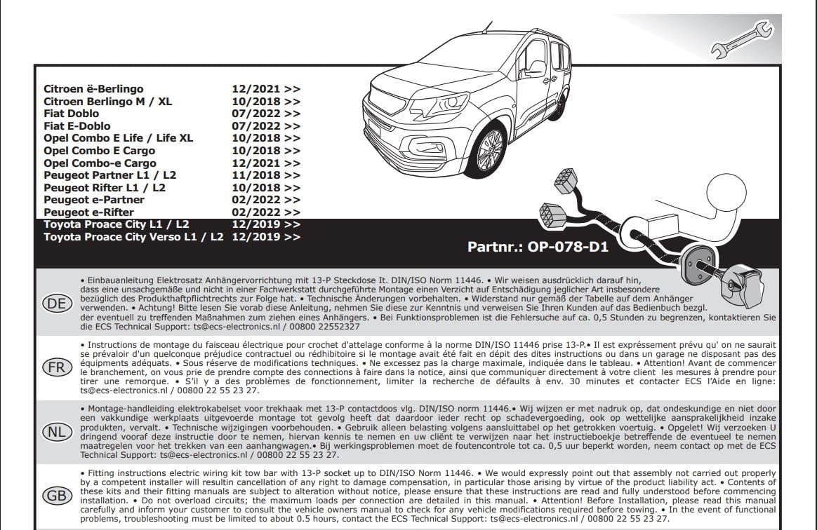 OPEL Combo E 2018- Römork Tesisatı 13P