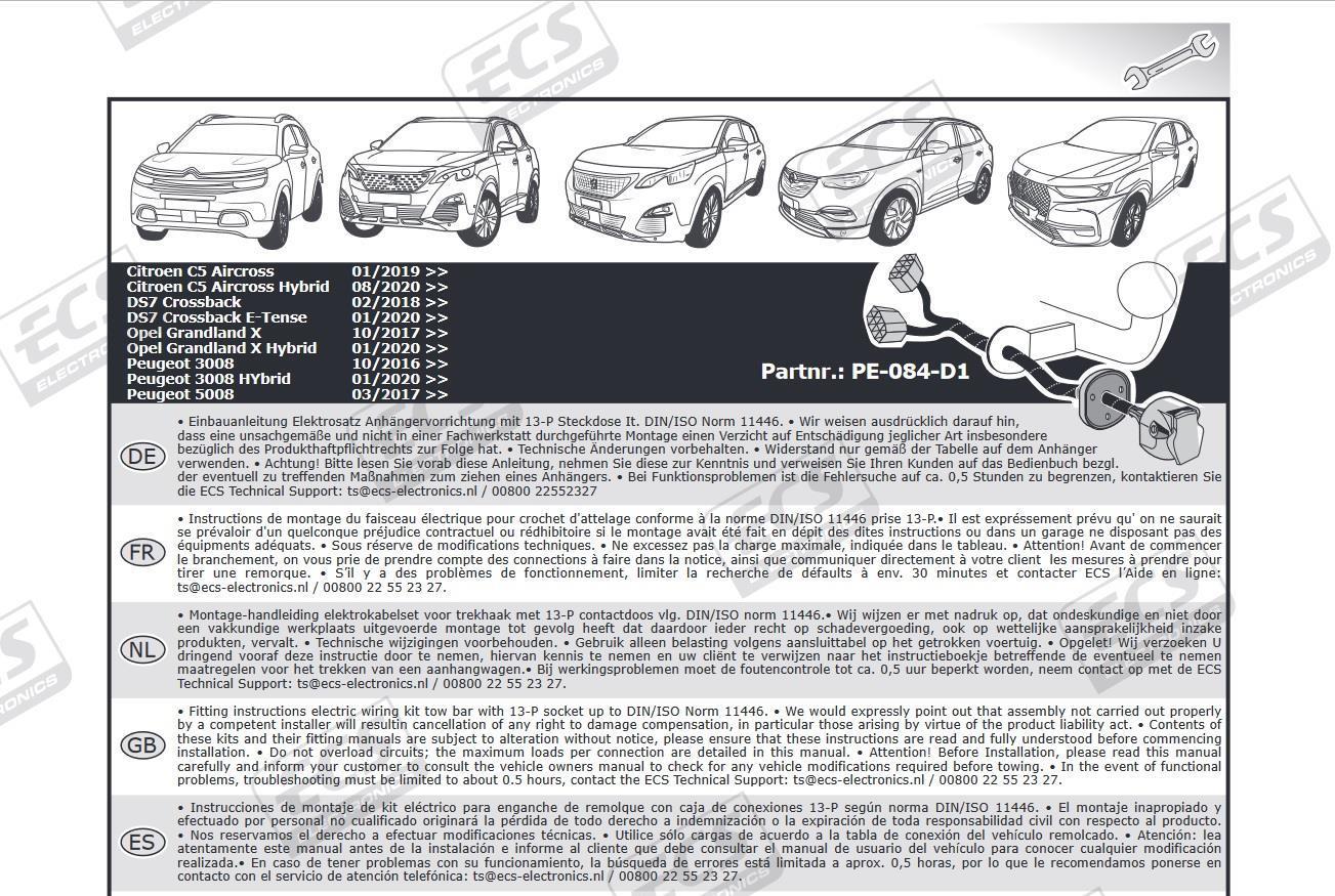 OPEL Grandland 2017- Römork Tesisat 13P
