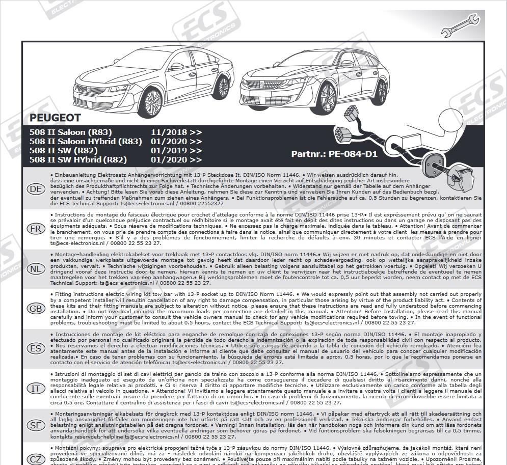 PEUGEOT 508 2018- Römork Tesisat 13P