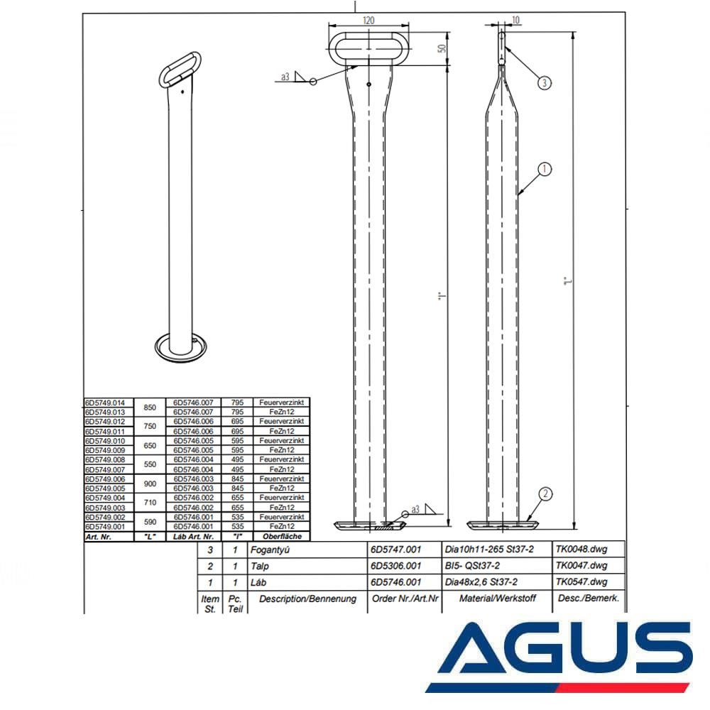Römork Karavan Köşe Destek Ayağı 600mm