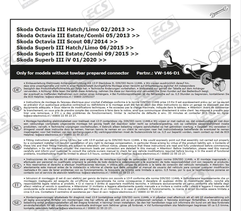 SKODA Octavia 2013-2020 Römork Tesisatı 13P