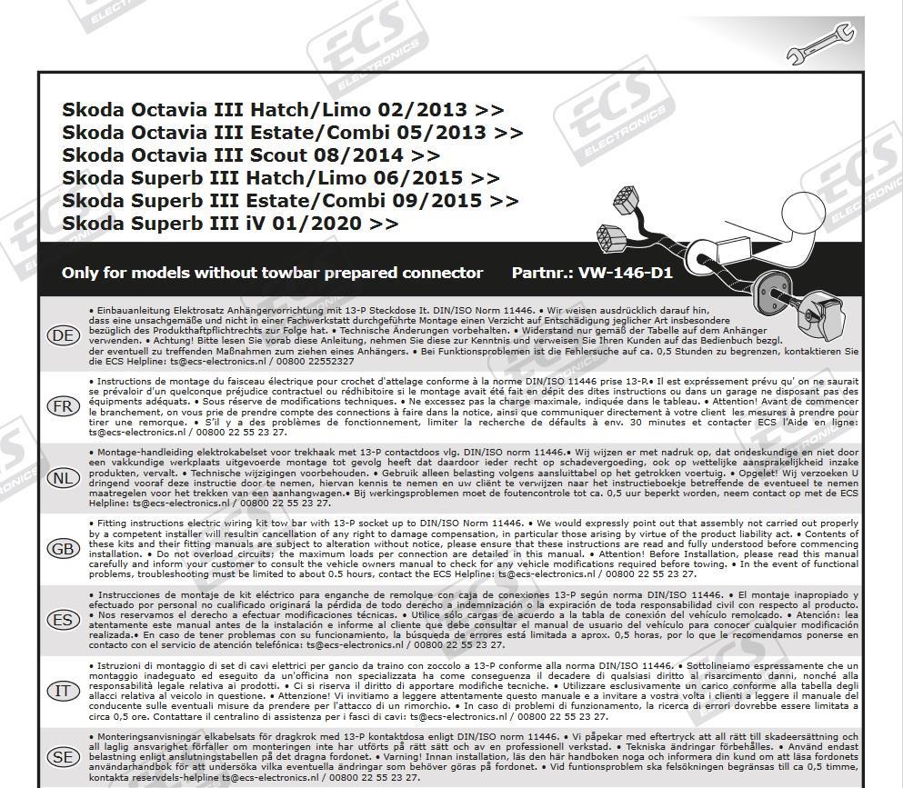 SKODA Octavia 2013-2020 Römork Tesisatı 13P