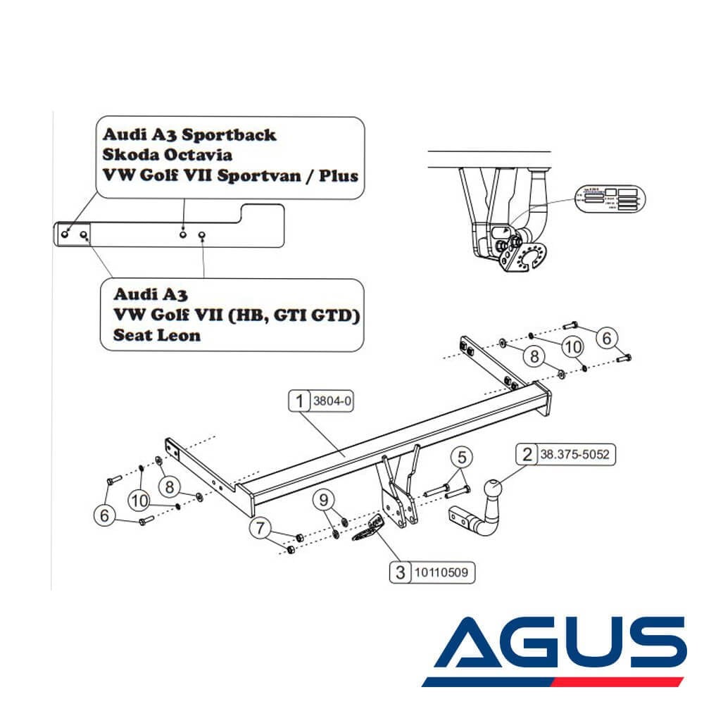 SKODA Octavia III Çeki Demiri 2013- Sedan,Hatchback | Agus.com.tr