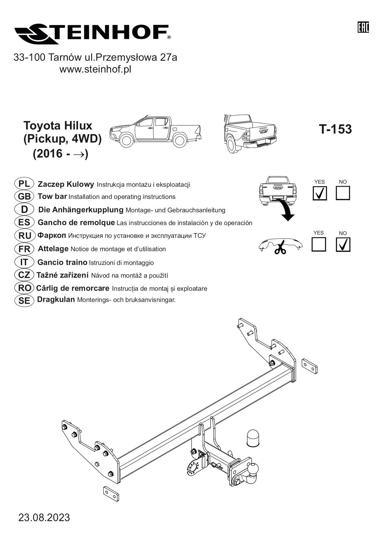 TOYOTA Hi-Lux Amerikan Sökülebilir Çeki Demiri 2015-