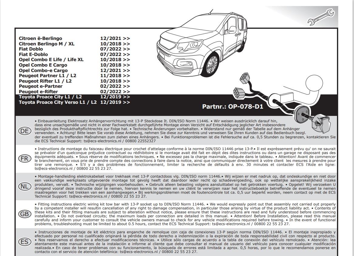 TOYOTA Proace City 2021- Römork Tesisatı 13P