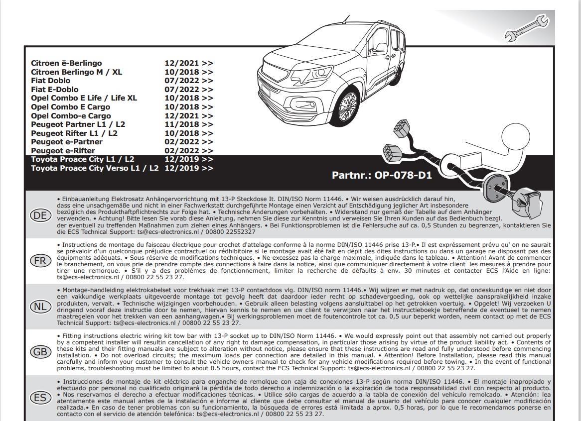 TOYOTA Proace City 2021- Römork Tesisatı 13P