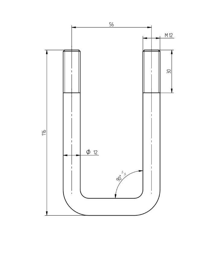 U-Bolt Bağlantı Kelepçesi M12 x 56 mm x 116 mm