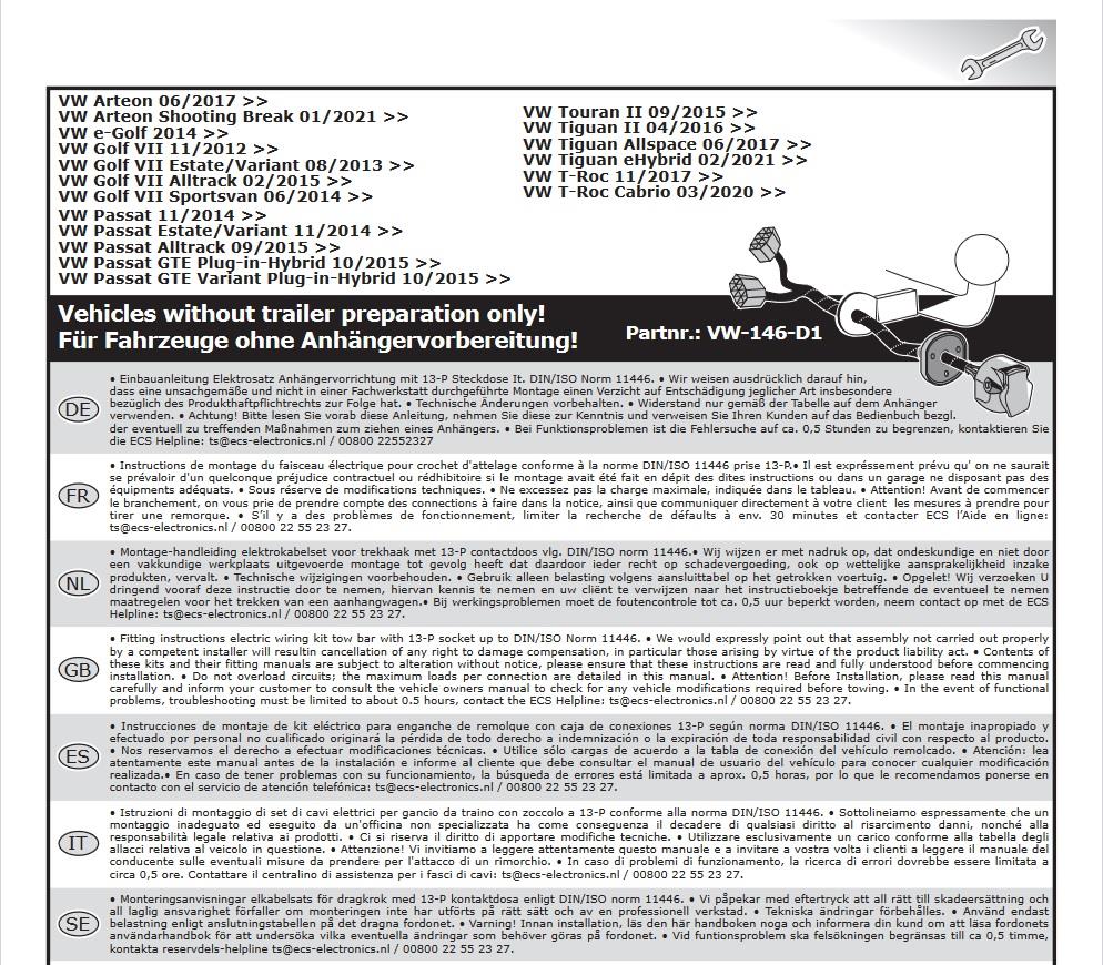 VOLKSWAGEN Golf 2012-2020 Römork Tesisatı 13P