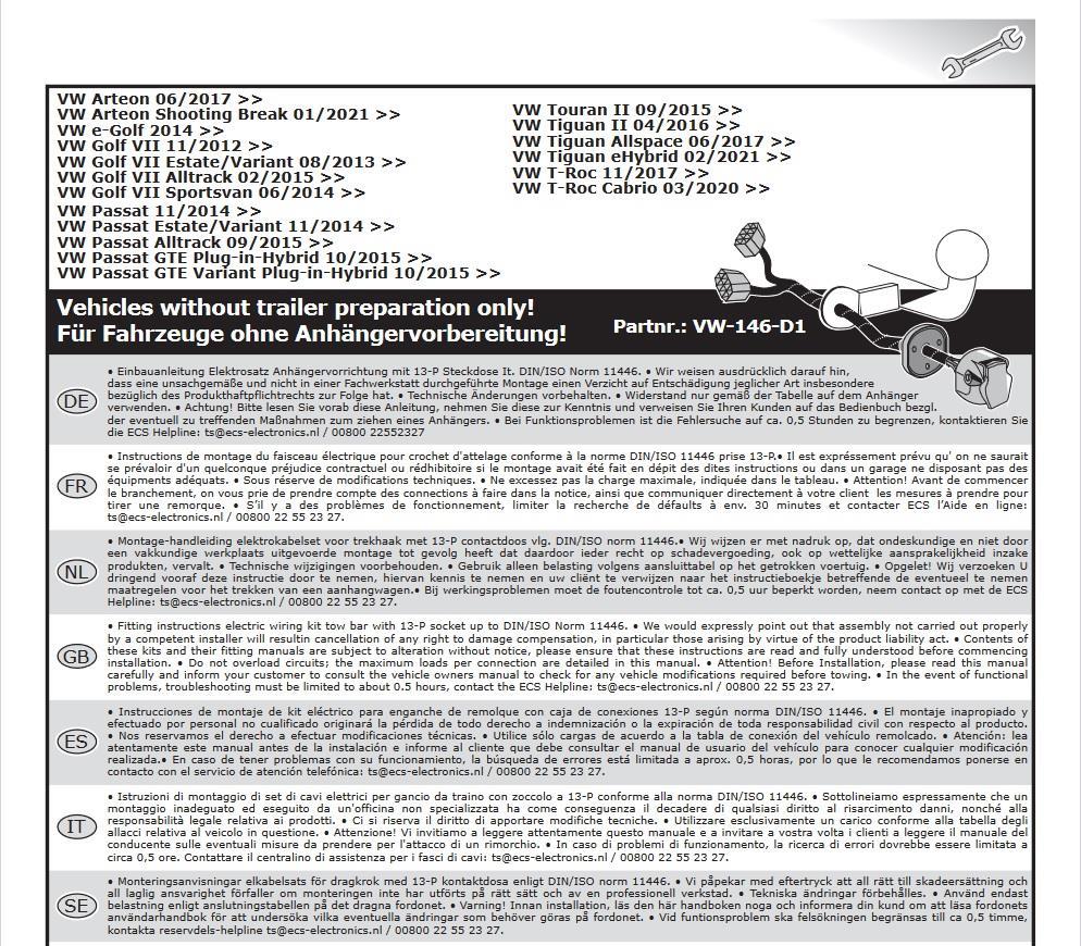 VOLKSWAGEN Golf 2012-2020 Römork Tesisatı 13P