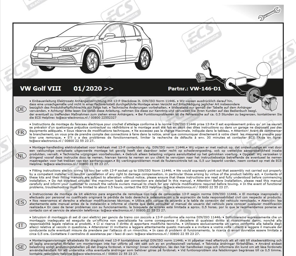 VOLKSWAGEN Golf 2020- Römork Tesisatı 13P