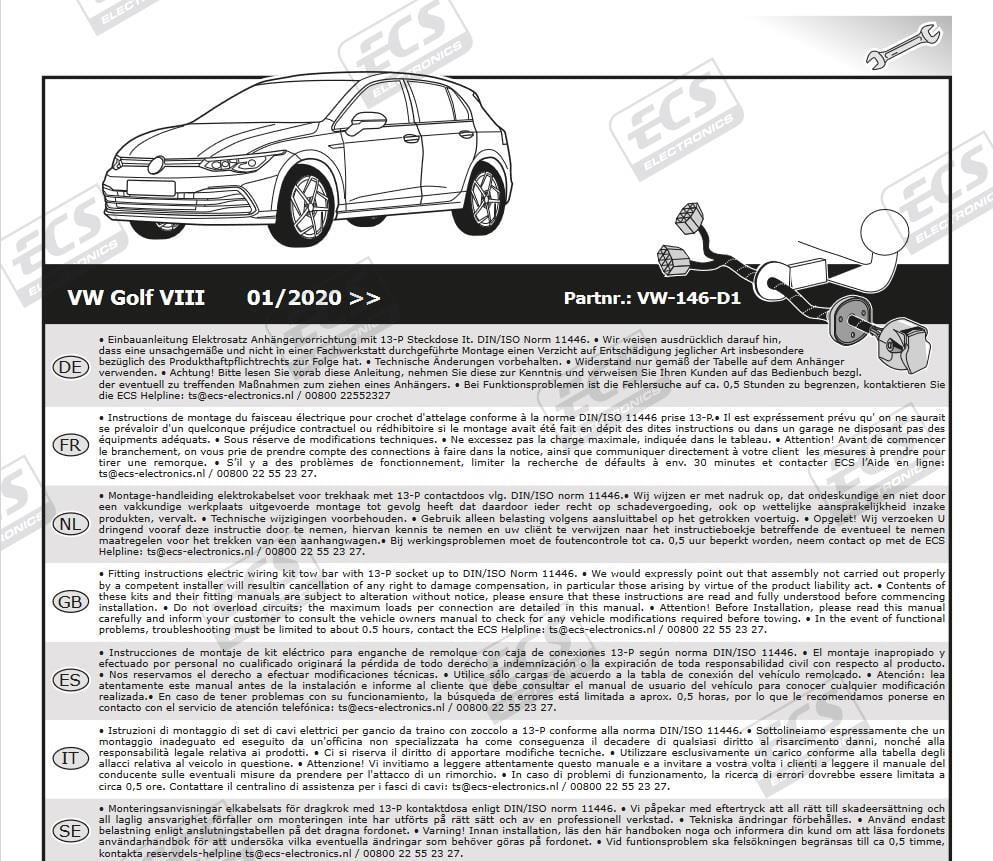 VOLKSWAGEN Golf 2020- Römork Tesisatı 13P