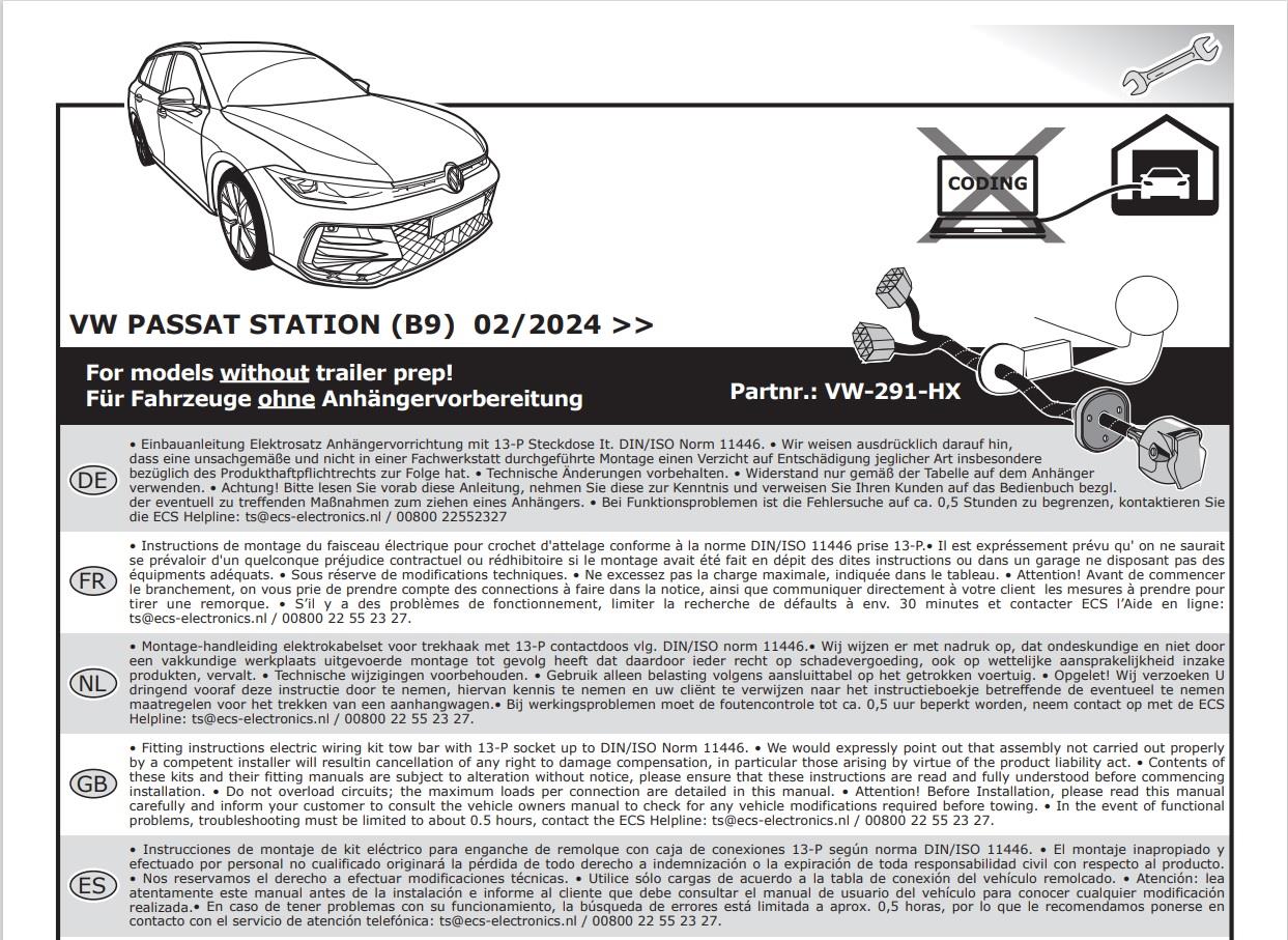 VOLKSWAGEN Passat 2024- Römork Tesisatı 13P