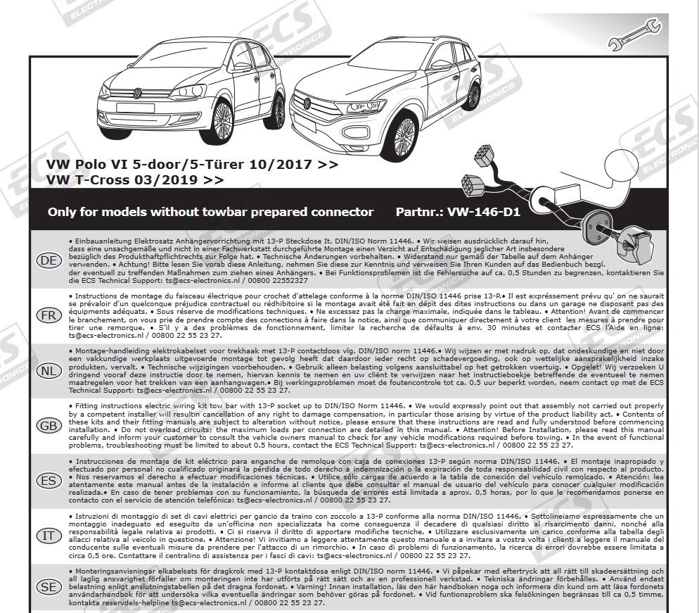 VOLKSWAGEN T-Cross 2017- Römork Tesisatı 13P