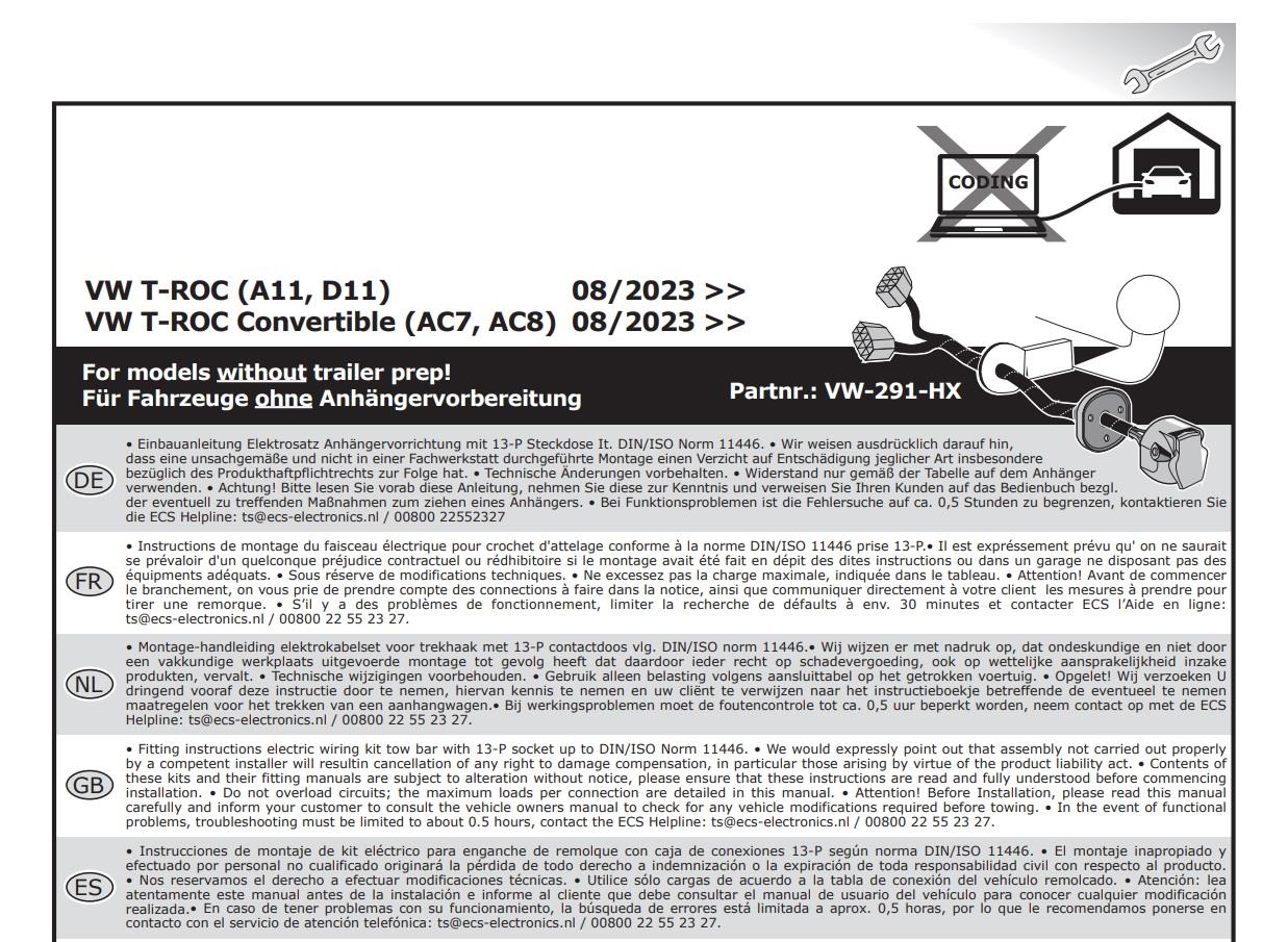 VOLKSWAGEN T-Roc 2024- Römork Tesisatı 13P