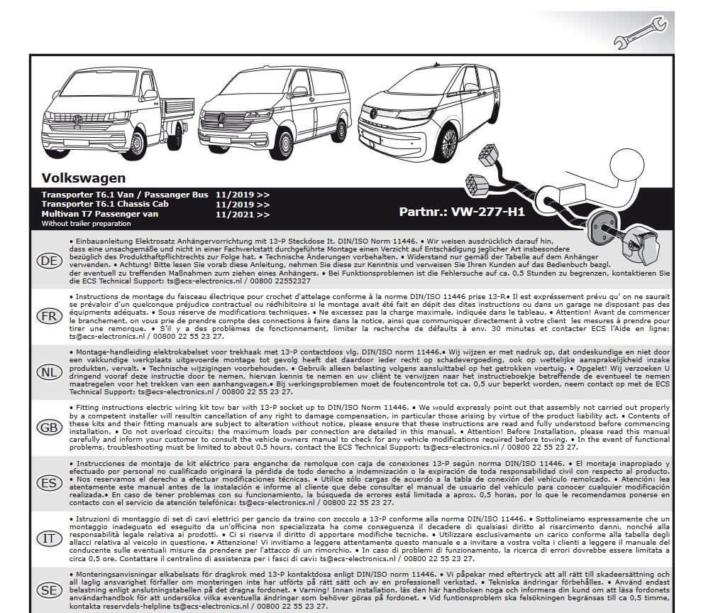 VOLKSWAGEN Transporter T7 - T6.1 2019- Römork Tesisatı 13P