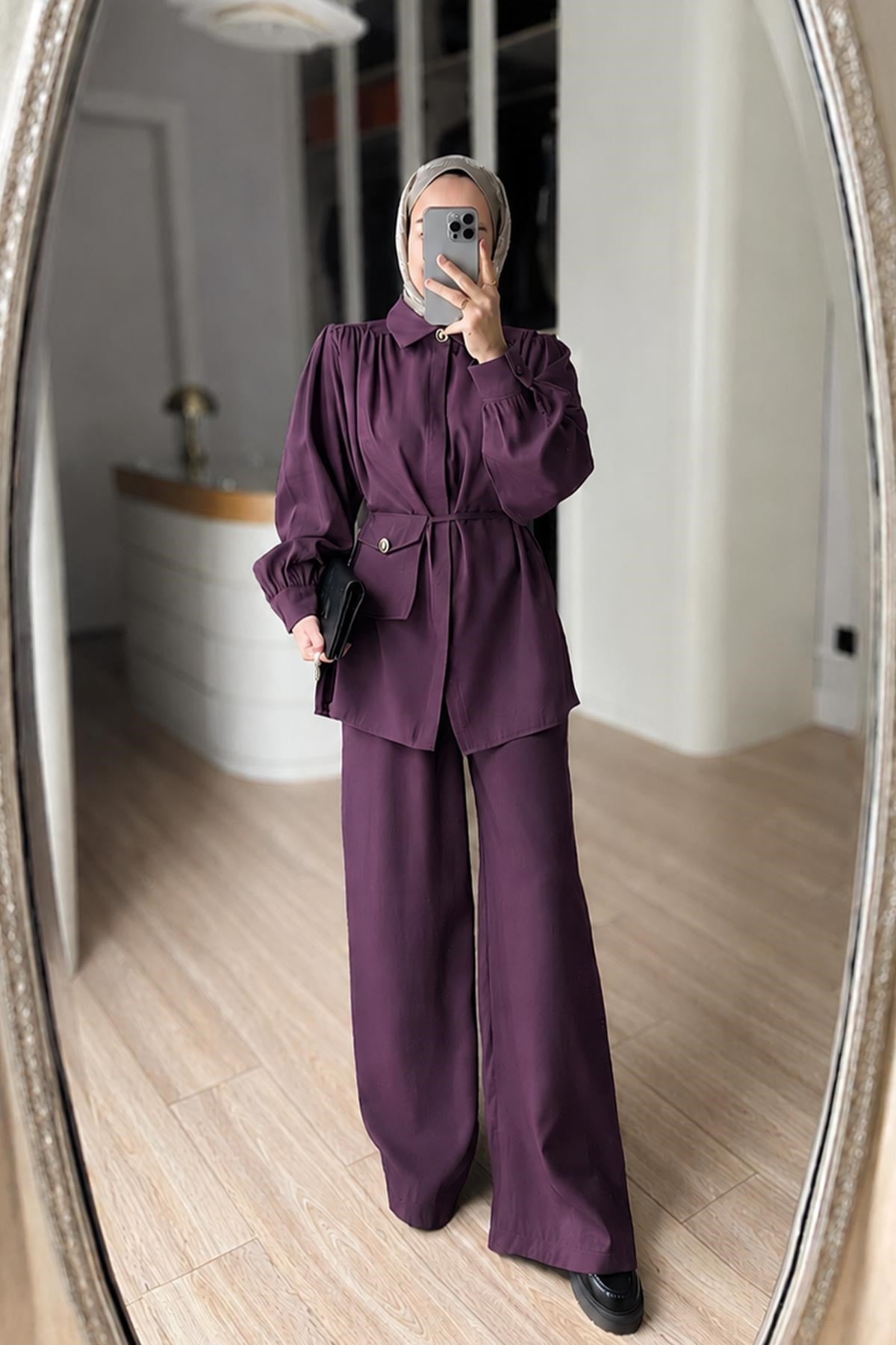 Balon Kol Mini Çantalı Takım - Mürdüm