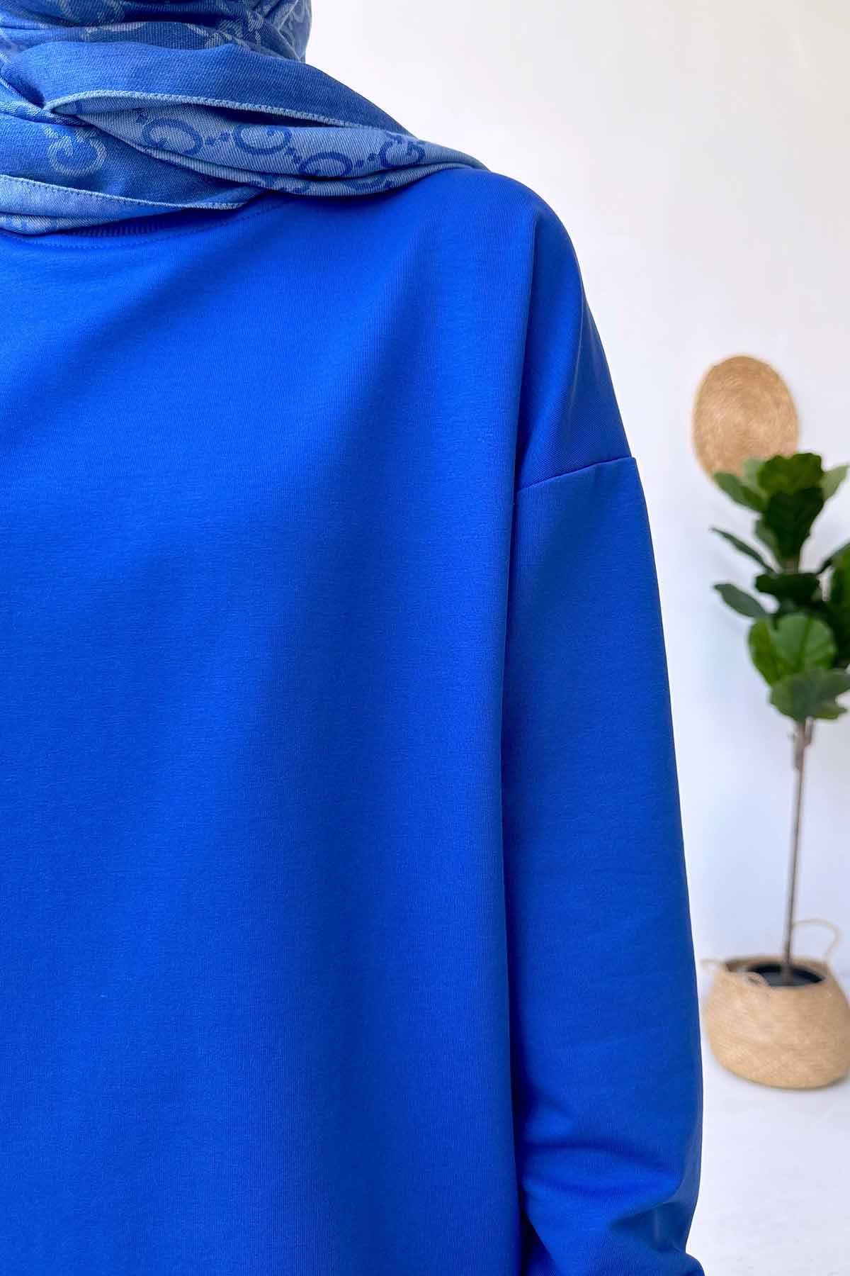 Basic Sweatshirt - Saks Mavi