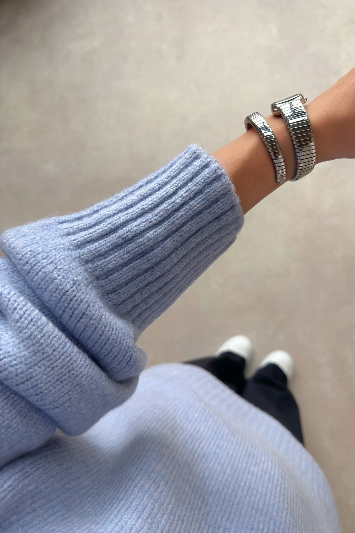 Bisiklet Yaka Oversize Triko Kazak - Mavi