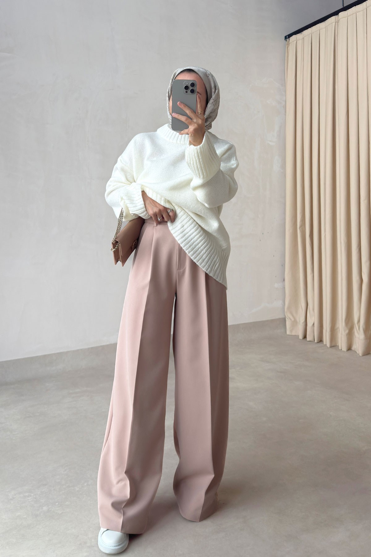 Çift Pileli Bol Pantolon - Camel