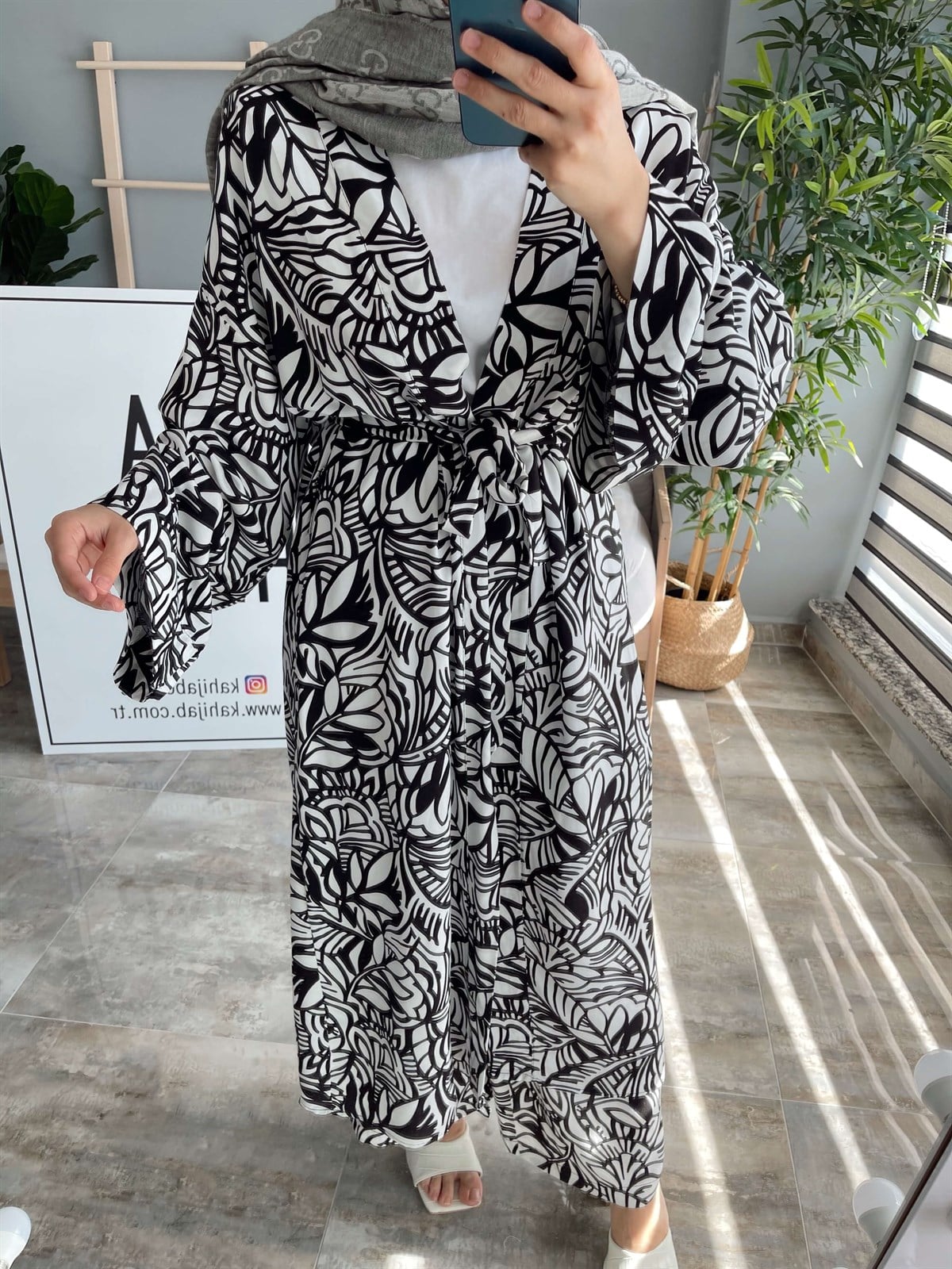 Desenli Kimono Takım - Siyah