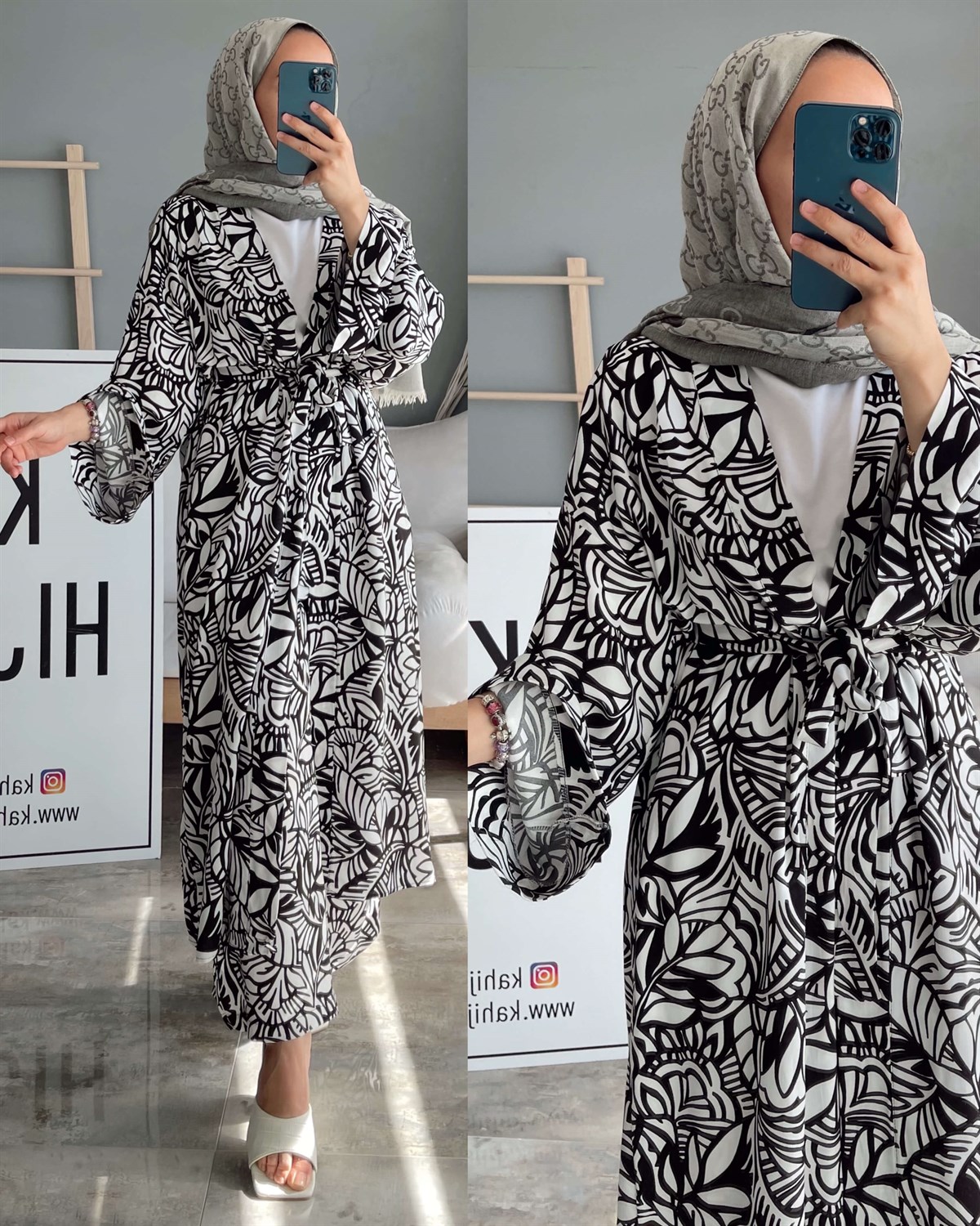 Desenli Kimono Takım - Siyah